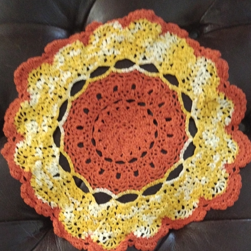 Handcrafted Crochet Doily in Orange and Yellow